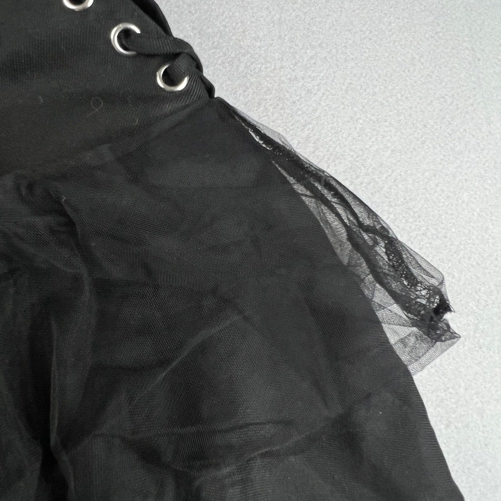 Hot Topic Mini Skirt Womens MD Black Tiered Goth Punk Mesh Buckle Lace Up Emo - Picture 8 of 11